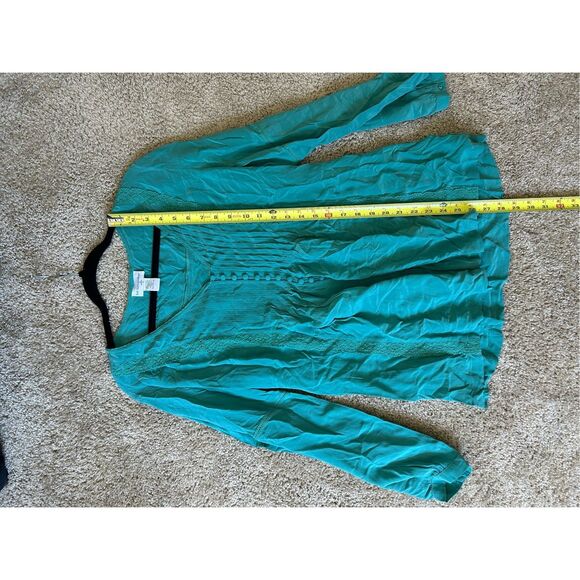 Soft Surroundings Green Blue Teal Button Blouse, 100% Silk Top, Size Small - Picture 9 of 11